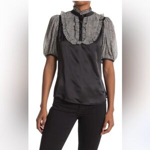 VERTIGO Ruffled Chiffon Satin Blouse. Size XS